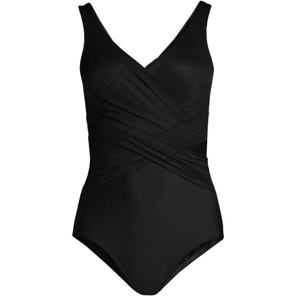 Lands End slendersuit wrap one piece swimsuit‎ black women's size 10 modest